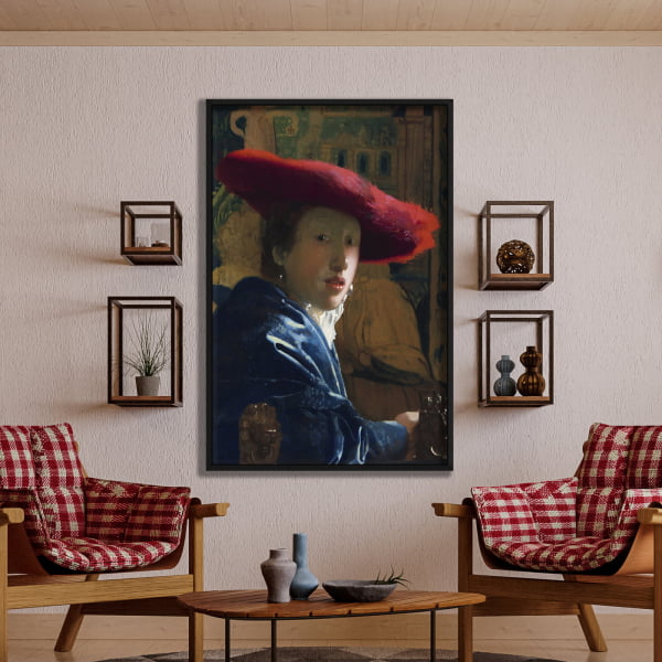 QUADRO DECORATIVO OBRAS FAMOSAS -Girl with the Red Hat (ca. 1665–1666) by Johannes Vermeer